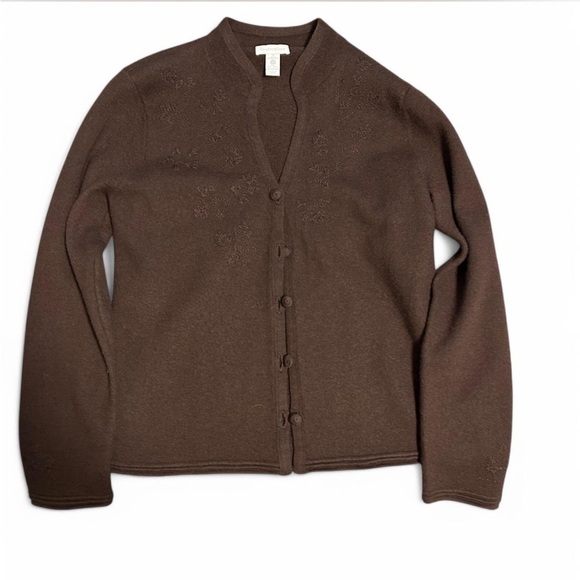 Charter Club Sweaters - Charter Club 100% Merino Wool Brown Knit Sweater with Embroidery and Buttons